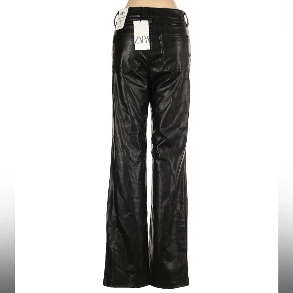 Zara Wide Leg Faux Leather Pants Black High Rise Vegan Leather Size 0 - Picture 3 of 5